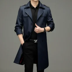Men MAGNUM Legacy Double-Breasted Trench Long Coat