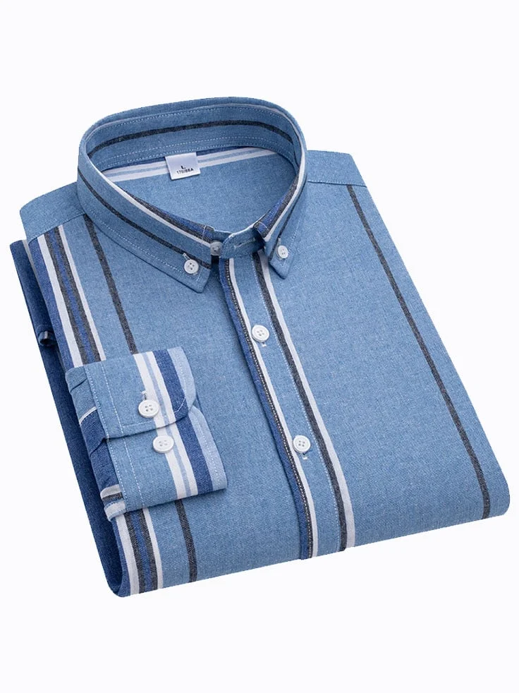 Men Retro Striped Cotton Shirt - Image 4