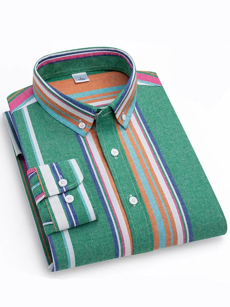 Men Retro Striped Cotton Shirt - Image 5
