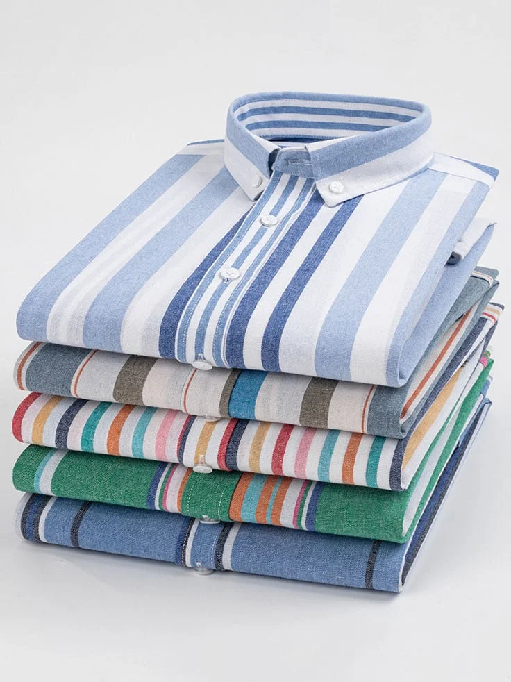 Men'S Retro Striped Cotton Shirt 6