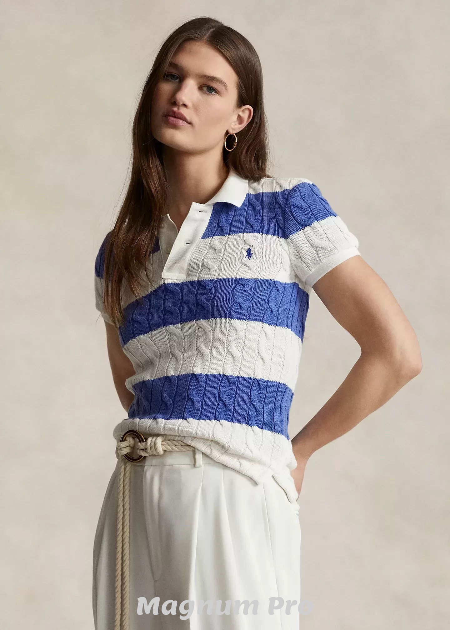 Women Polo MAGNUM Slim Fit Cable-Knit Polo Shirt - Image 2