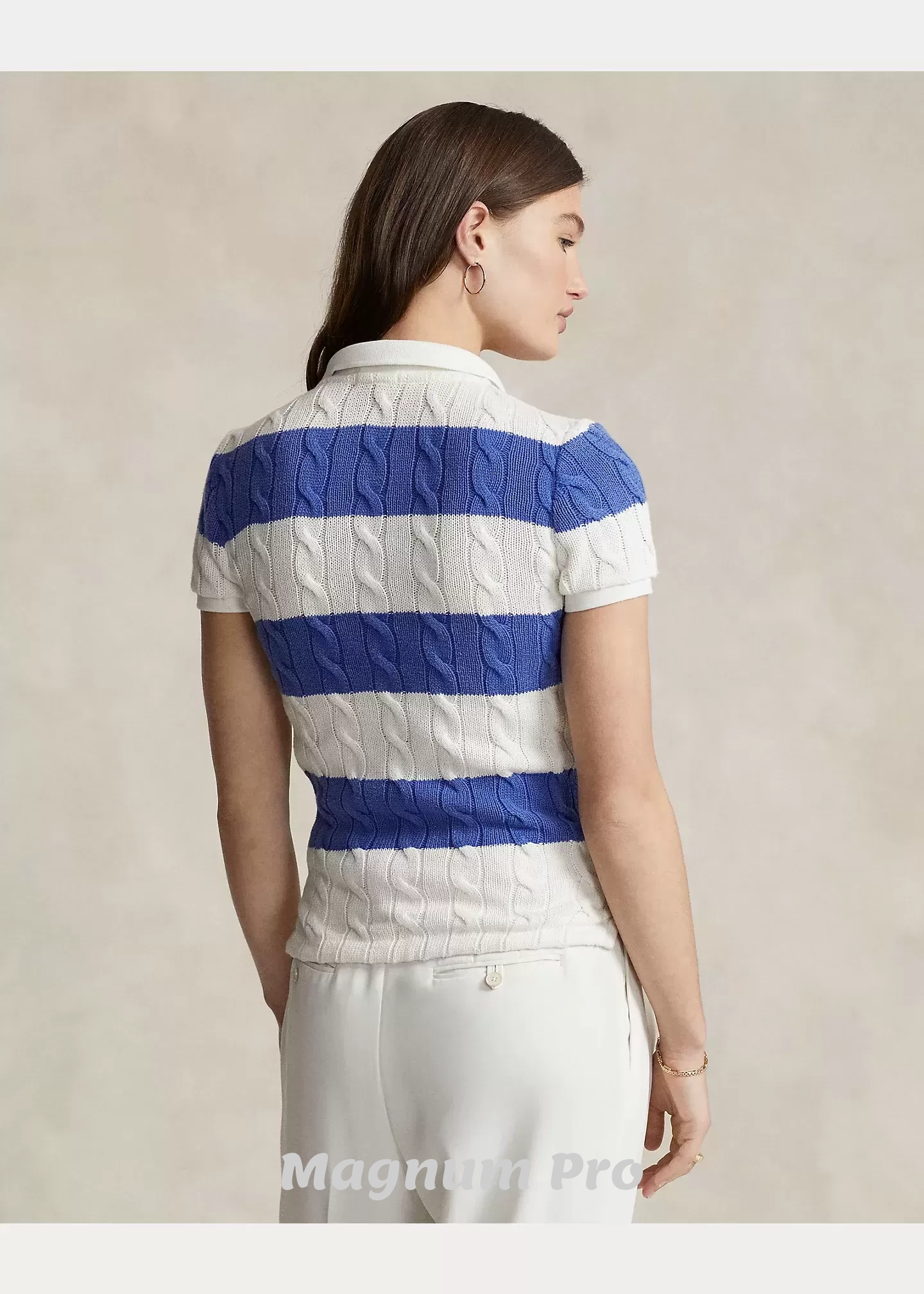 Women Polo MAGNUM Slim Fit Cable-Knit Polo Shirt - Image 3
