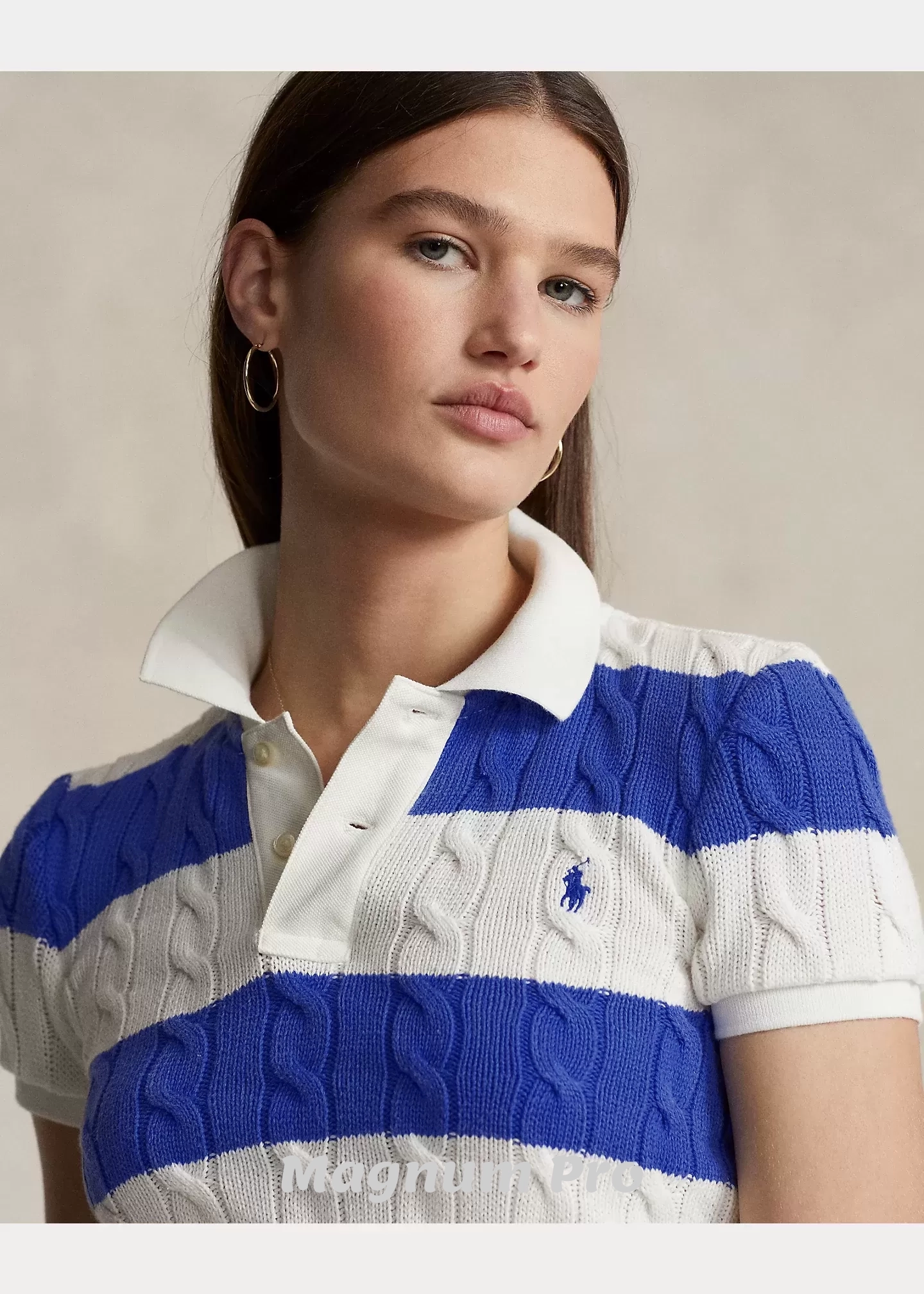 Women Polo MAGNUM Slim Fit Cable-Knit Polo Shirt - Image 7