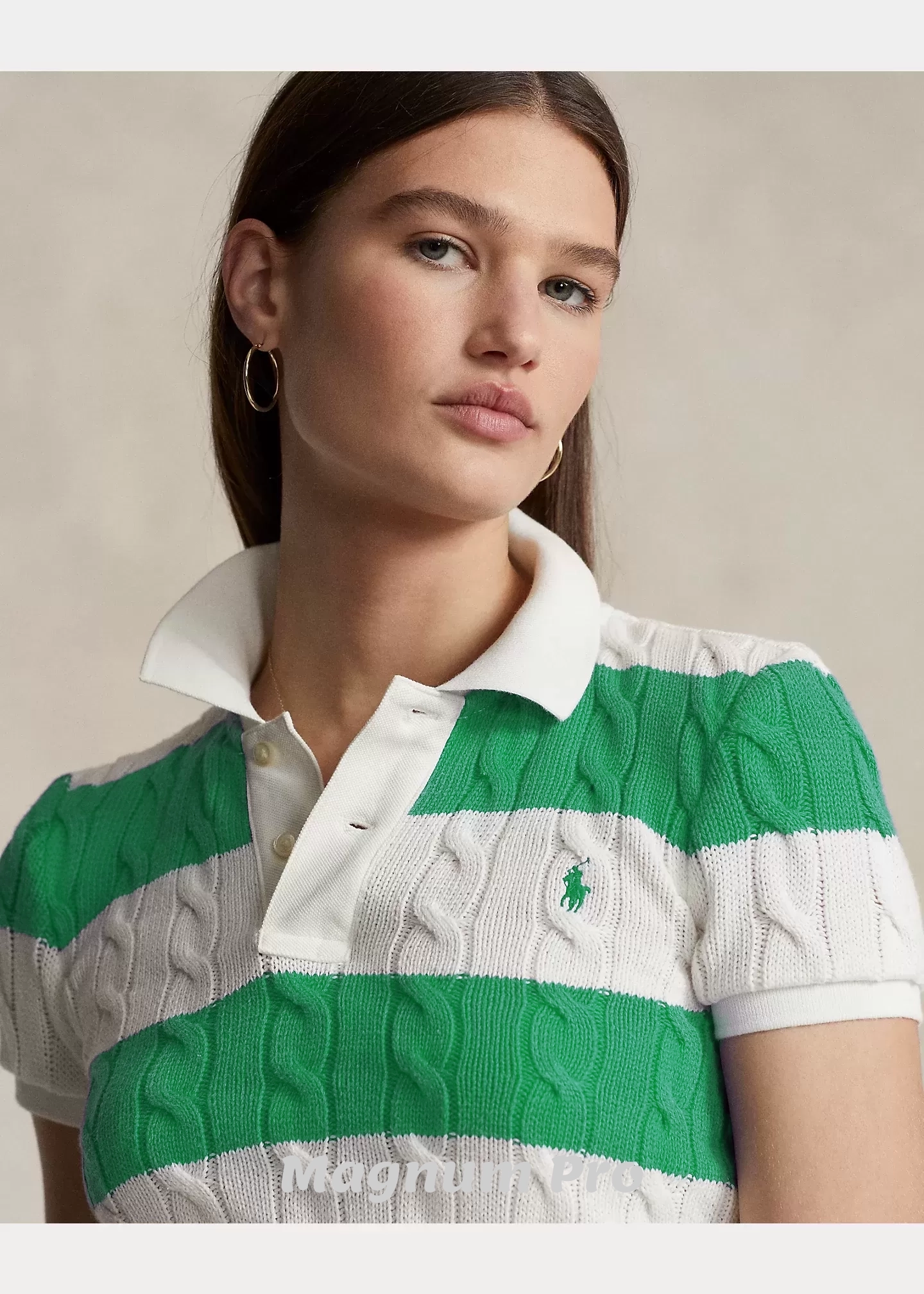 Women Polo MAGNUM Slim Fit Cable-Knit Polo Shirt - Image 11