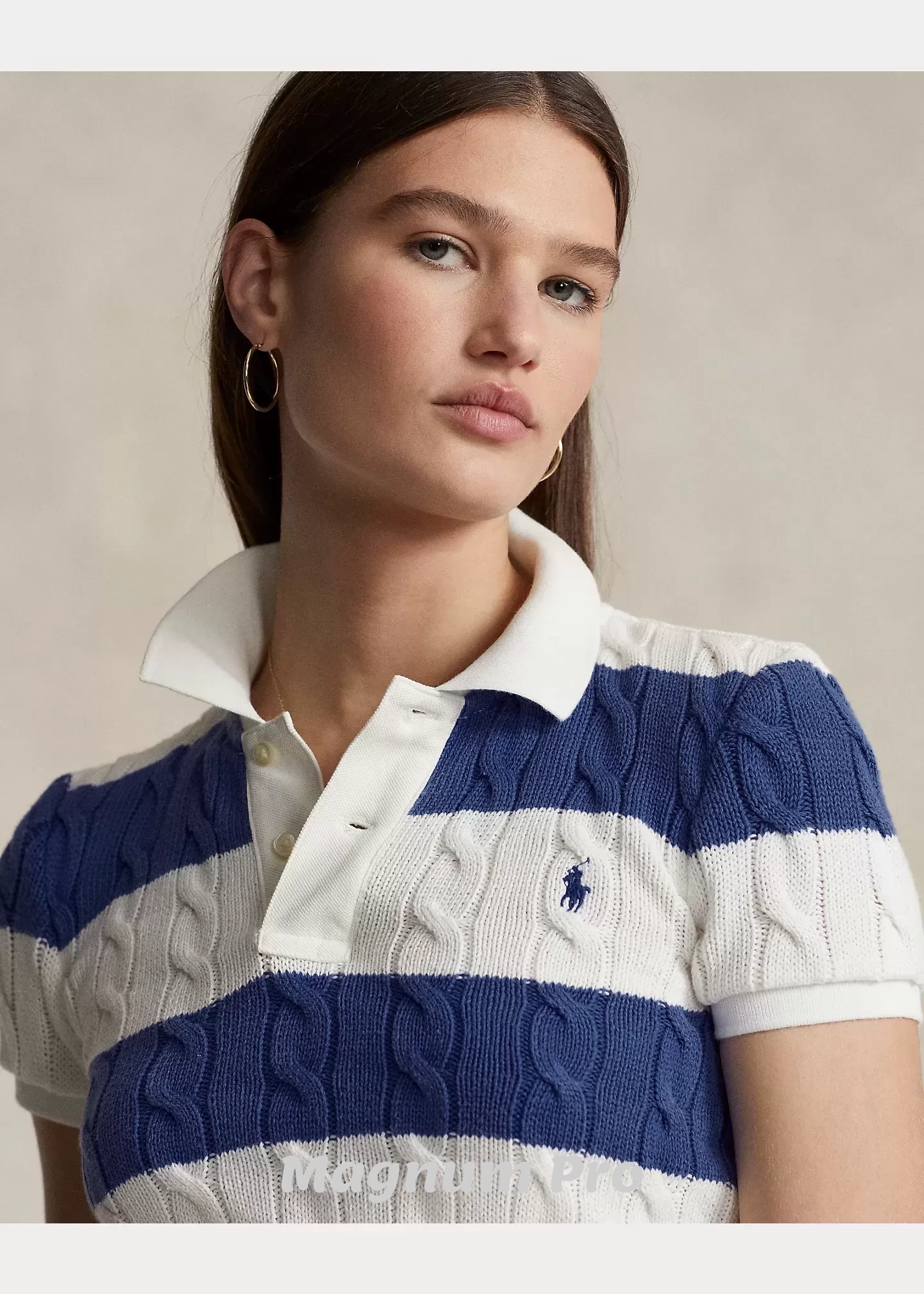 Women Polo MAGNUM Slim Fit Cable-Knit Polo Shirt - Image 10