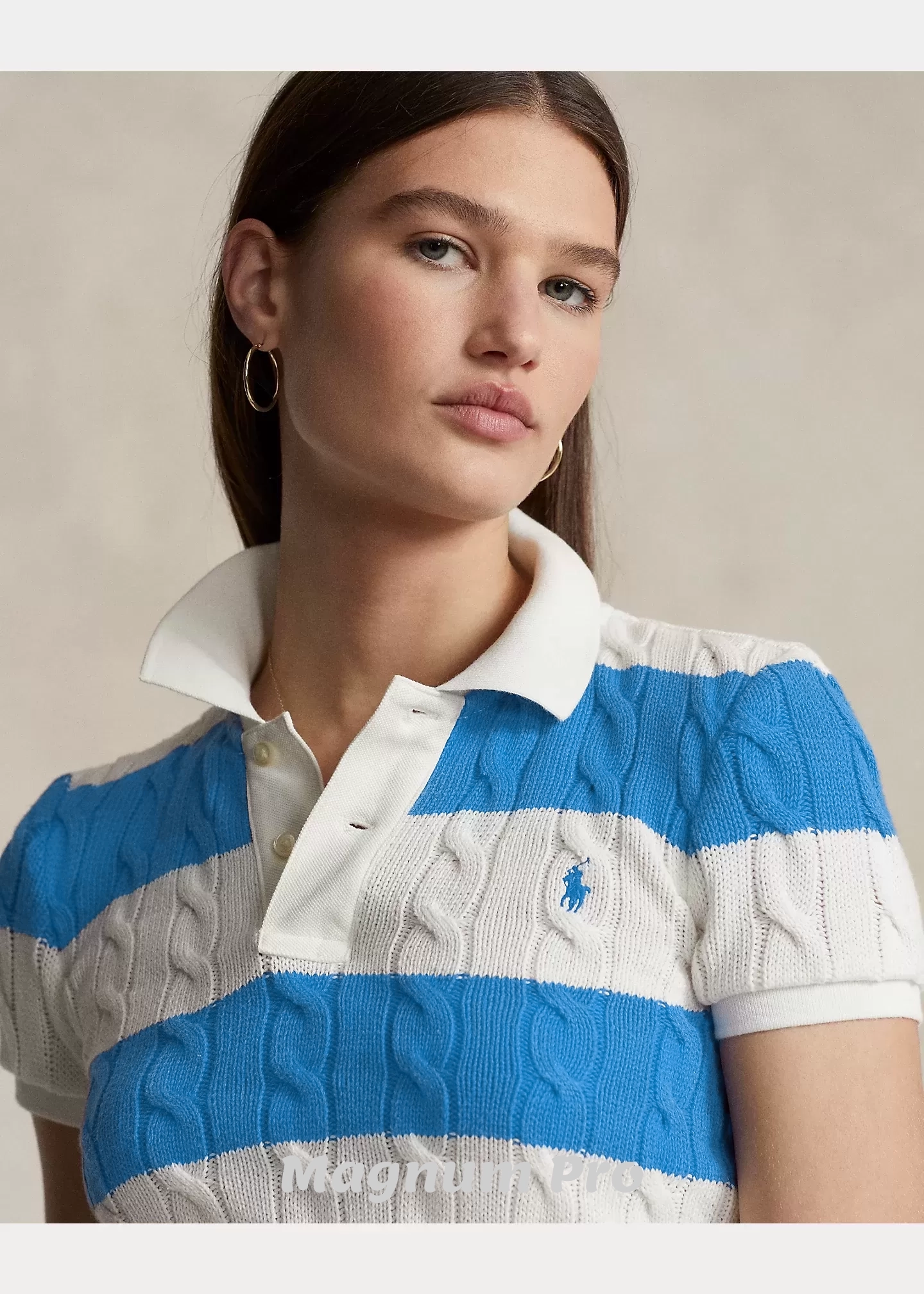 Women Polo MAGNUM Slim Fit Cable-Knit Polo Shirt - Image 8