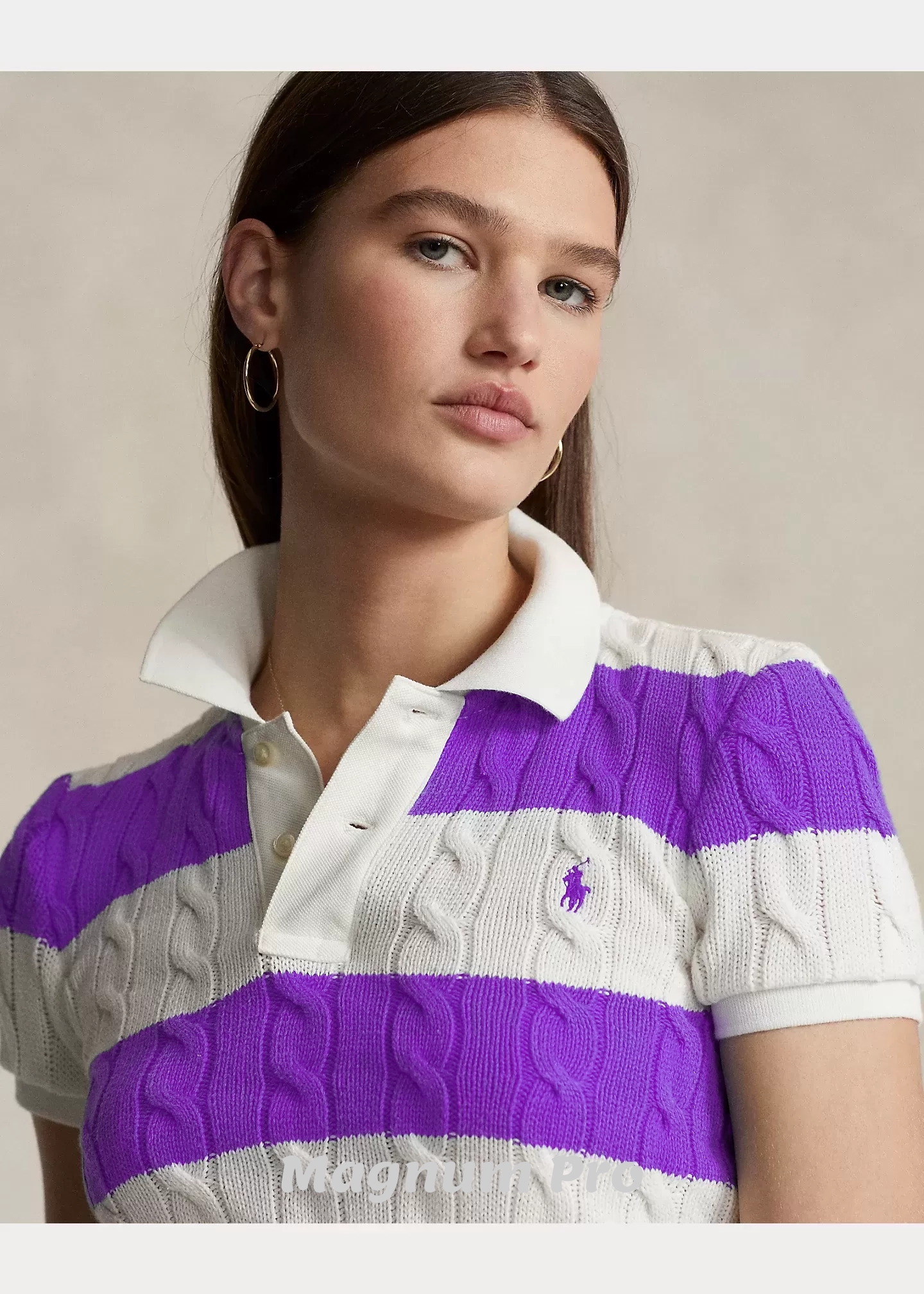 Women Polo MAGNUM Slim Fit Cable-Knit Polo Shirt - Image 9