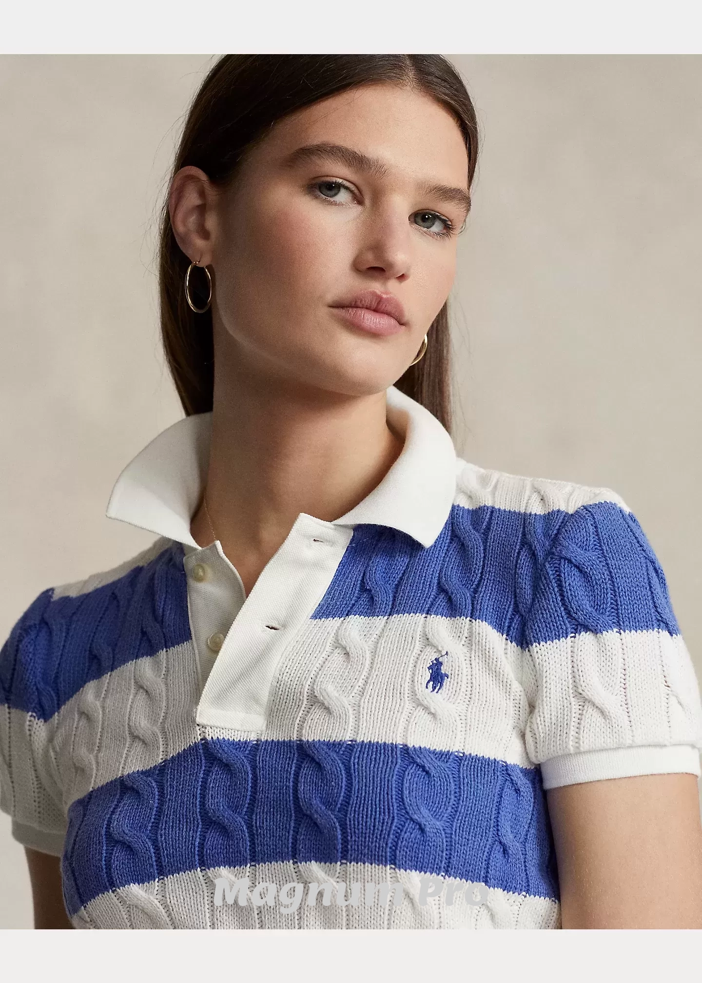 Women Polo MAGNUM Slim Fit Cable-Knit Polo Shirt