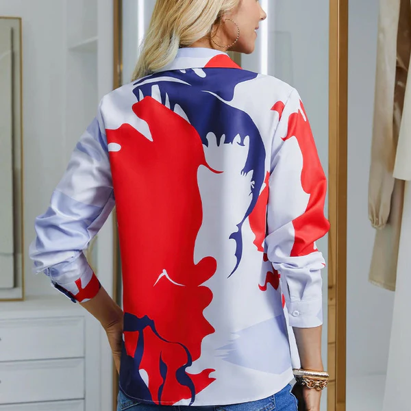 Women MAGNUM Printed Lapel Collar Button Down Long Sleeve Shirt - Image 5