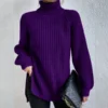 Women MAGNUM Slit Hem Raglan Sleeve Turtleneck Cotton Sweater