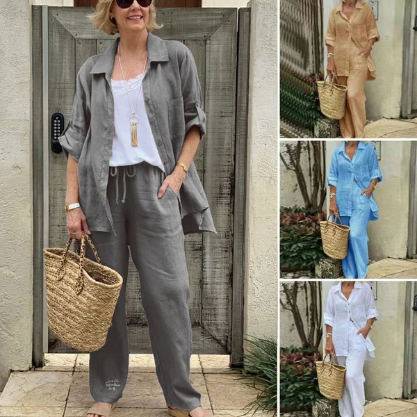 Women MAGNUM Two-piece cotton and linen casual shirt set - Image 7