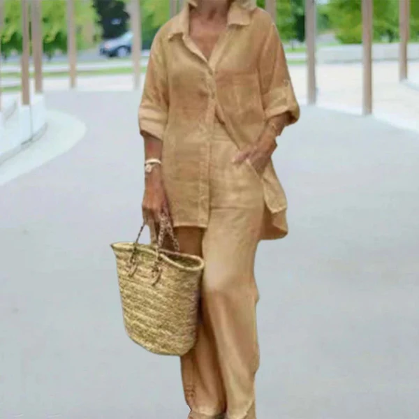 Women MAGNUM Two-piece cotton and linen casual shirt set - Image 6