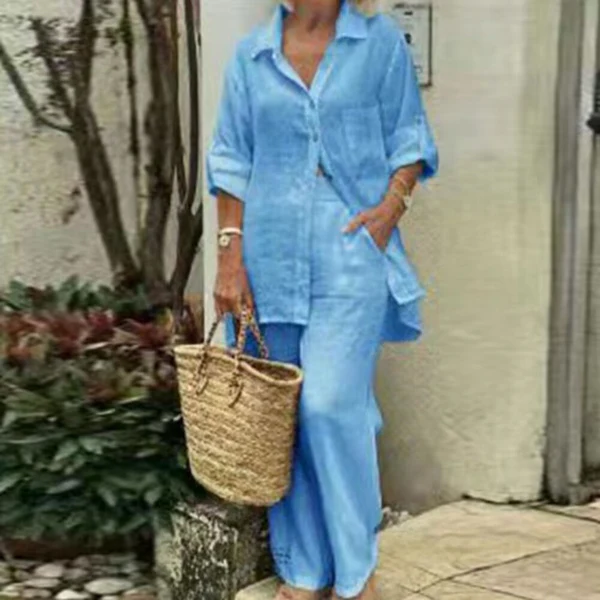 Women MAGNUM Two-piece cotton and linen casual shirt set - Image 2