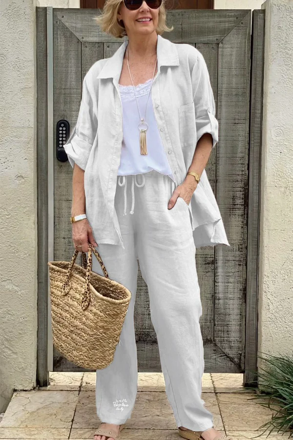 Women MAGNUM Two-piece cotton and linen casual shirt set - Image 5