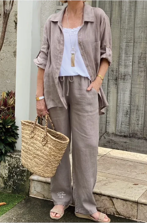 Women MAGNUM Two-piece cotton and linen casual shirt set - Image 9