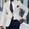 Men MAGNUM Business Peaked Lapel Stripes Two Button Blazer