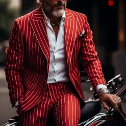 Men MAGNUM Business Striped Lapel Collar Long Sleeve Pocket Blazer