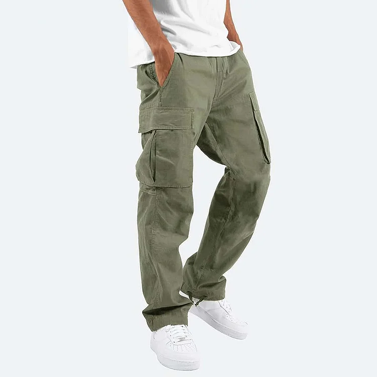 Men MAGNUM Fashion Solid Drawstring Multi-pocket Straight Leg Cargo Pants - Image 15