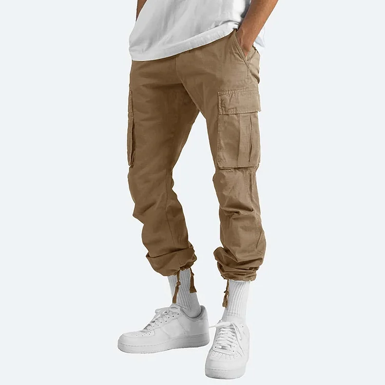 Men MAGNUM Fashion Solid Drawstring Multi-pocket Straight Leg Cargo Pants - Image 6