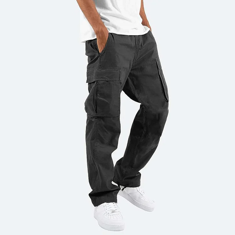 Men MAGNUM Fashion Solid Drawstring Multi-pocket Straight Leg Cargo Pants - Image 14