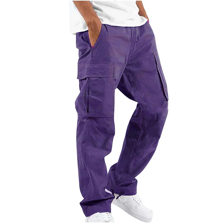 Men MAGNUM Fashion Solid Drawstring Multi-pocket Straight Leg Cargo Pants - Image 9